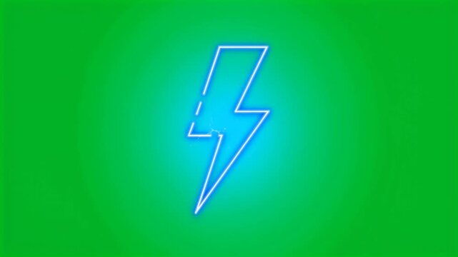 Pulsing neon blue lightning bolt icon on solid green background HD video for video editing
