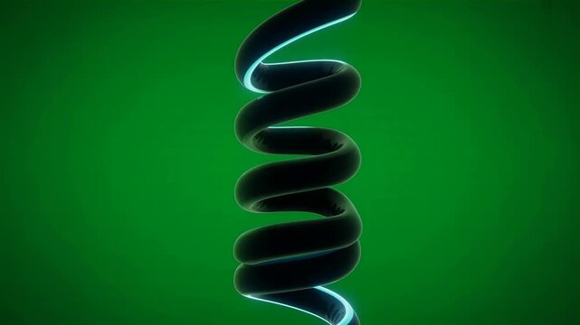 Abstract glowing spiral neon light form rotating on green background HD video for video editing