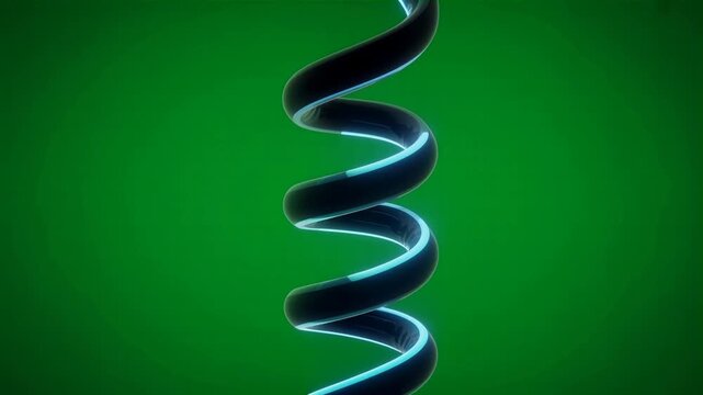Smooth rotating abstract neon coil animation on solid green background HD video for video editing