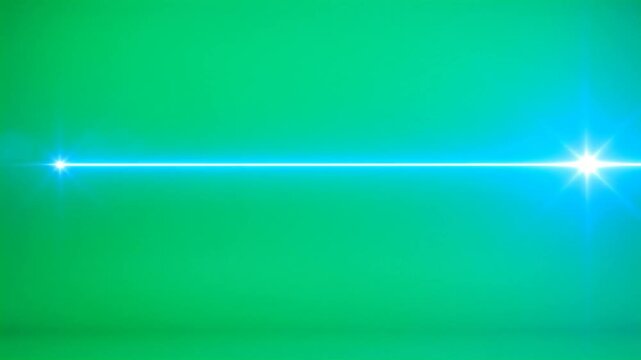 Bright blue laser line with lens flare on green screen background HD video for video editing