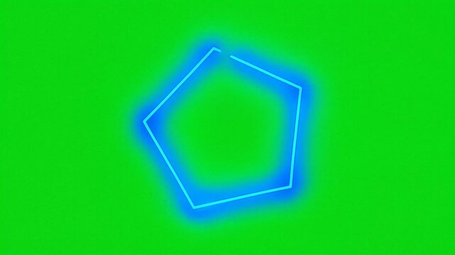 Glowing neon blue pentagon shape outline animation on green screen HD video for video editing