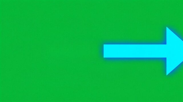 Bright blue arrow pointing right on solid chroma key green screen background HD video for video editing