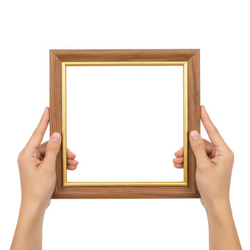 Hands holding empty picture frame isolated on transparent background