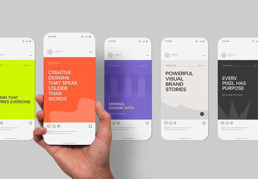 Hand Holding Mobile Phone Social Media Post Mockup Collection