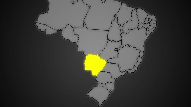 Mato Grosso do Sul State Highlighted in Yellow on Brazil Map Dark Background Animation