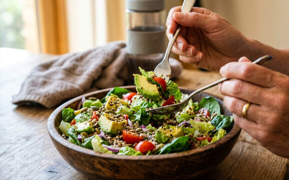 Fresh lettuce and tomatoes create a healthy dish full of nutrients every day.