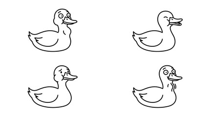 Obraz premium Simple line art ducks showing curious expressions.