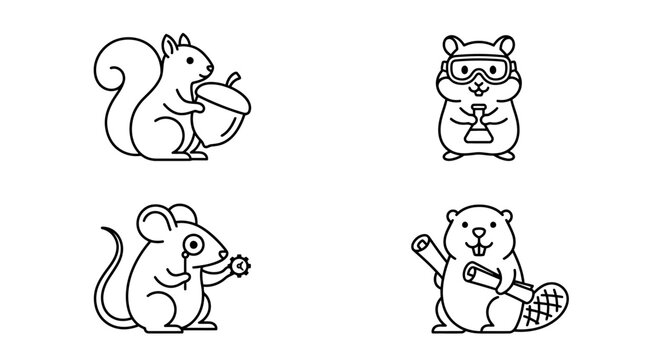Squirrel hamster mouse and beaver character icons