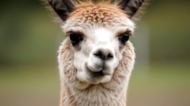 Close-up of Alpaca spit warning with a funny neck stretch and curled lip expression