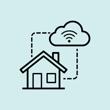 An icon of a house connected to a cloud network with a Wi-Fi symbol. Represents cloud-based home automation and remote control systems.
