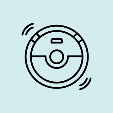 A circular autonomous robot vacuum with movement signals. Represents smart cleaning appliances and household robotics.