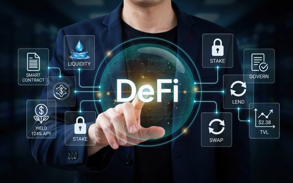 Defi decentralized finance technology concept