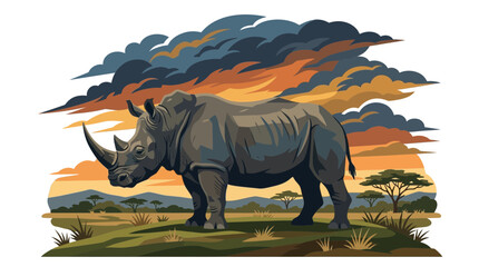 Majestic Rhinoceros in African Savannah Landscape © Kurma