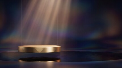 Obraz premium Floating Luxury Golden Podium Above Reflective Surface for Premium Product Display