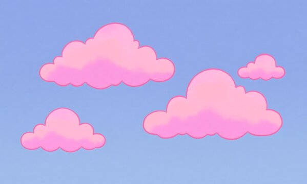 very simple delicate watercolor clouds in light pink on white background