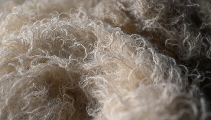 Soft and fluffy beige wool texture with curly fibers creating a warm and cozy surface for textile and interior background applications © mohna akther
