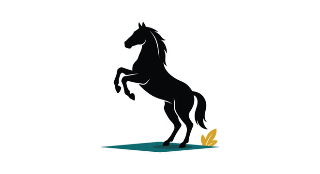 Black Silhouette Of A Rearing Horse With Foliage Against A White Background equine stallion mare
