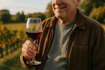 Obraz premium Man enjoying wine outdoors