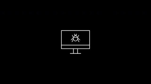 Malware Infected Desktop, Computer Virus, Malicious Software, Bug - White Fill & 75% Transparent Black Stroke - Transparent Background - Minimal Flat Design Motion Graphics Clip