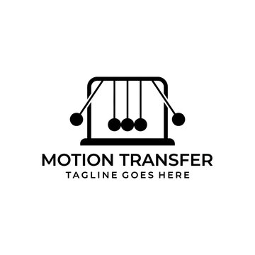 Technical physics-based emblem depicting kinetic energy transfer and momentum for science or engineering brands.