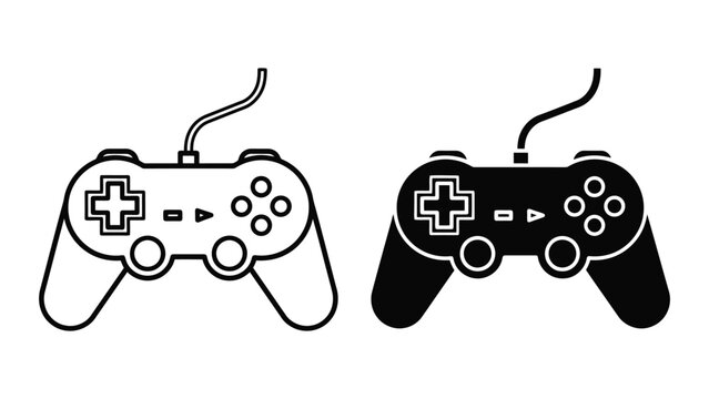 Video game controller icons. Wired gamepad symbols for gaming and digital entertainment.