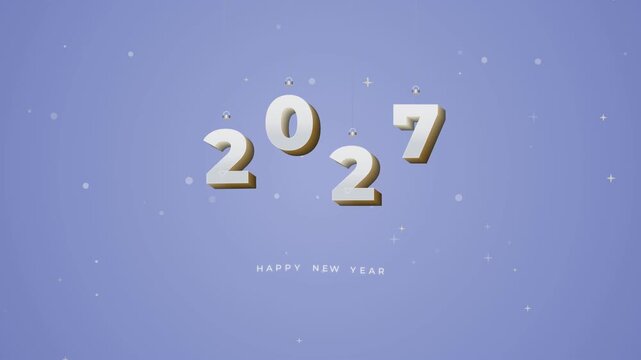 Floating 3d 2027 gold numbers for new year celebration motion graphics with sparkling stars on purple background video loop.