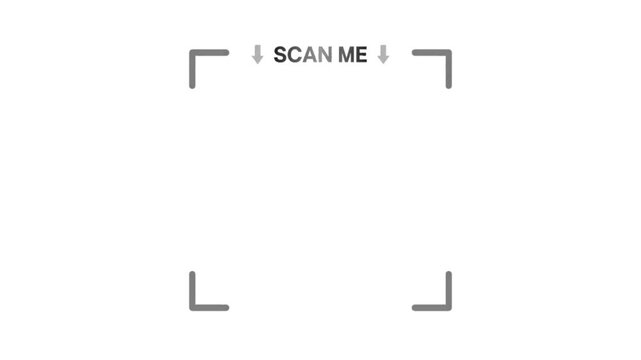 QR Code Scan Me Frame Animation White Background Black Horizontal 16:9 HD Seamless Loop Overlay