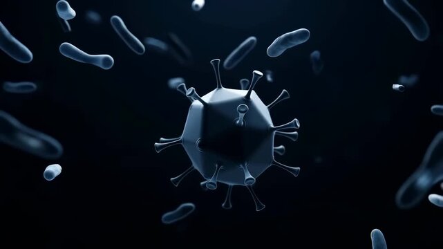 A viral particle becomes progressively covered in antibodies binding to its surface spikes, blocking its ability to attach to host cells