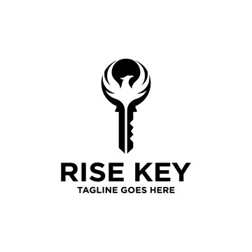 Creative branding mark combining a mythical phoenix with a security key icon.
