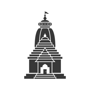 Hindu Temple Silhouette Illustration with Kalinga Architecture Style Isolated on White Background