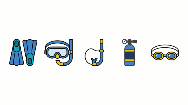 Snorkel mask and fins set. Professional scuba diving gear for underwater swimming sports.