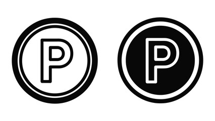 Obraz premium Parking sign icons. Vector P letter symbols for parking lot navigation and road signage.