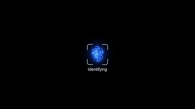 Digital fingerprint biometric scanner authentication animation with success checkmark security identification