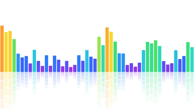 Colorful digital audio equalizer bars showing sound wave frequencies isolated on a transparent background for music production and audio visualization concepts