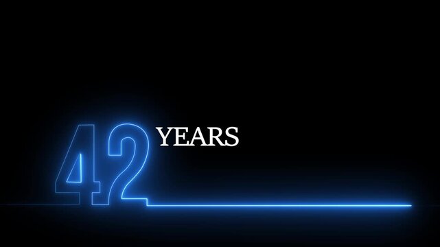 42 years anniversary neon glowing line animation on black background