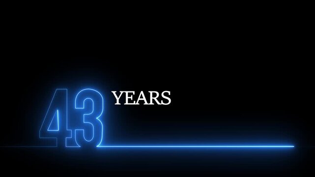43 years anniversary neon glowing number animation with typography