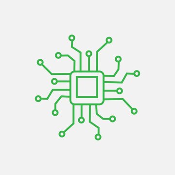 Green circuit board microchip icon isolated on white background