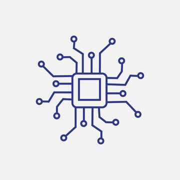 Modern cpu computer chip icon with connections isolated on white background