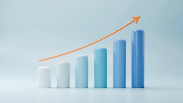 3d bar chart with an upward trending arrow