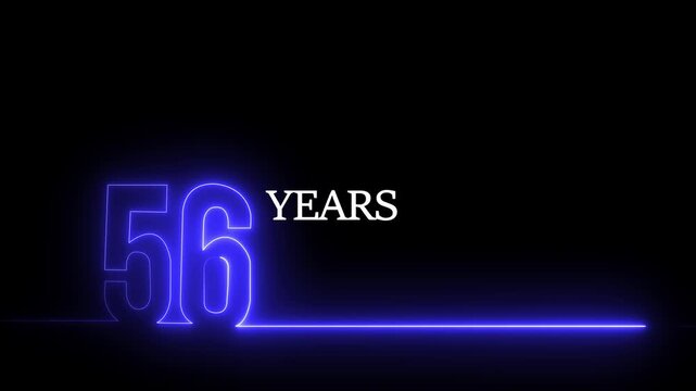 Neon blue 56 years anniversary motion with glowing line animation