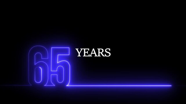 65 years anniversary neon glowing line motion celebration birthday
