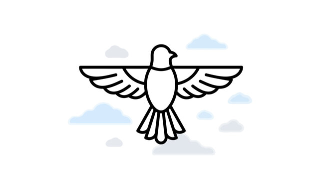 Bird symbol depicts an avian creature flying above small decorative clouds in a clean linear style.