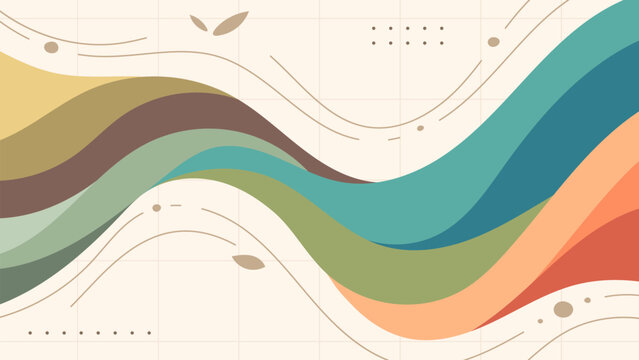 Abstract Retro Wavy Background with Earth Tone Organic Shapes