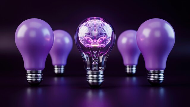 Human brain inside a glowing light bulb
