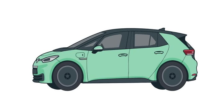 Green hatchback car isolated on white background.