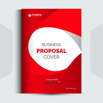 Professional business proposal cover template featuring bold red waves and white circular space