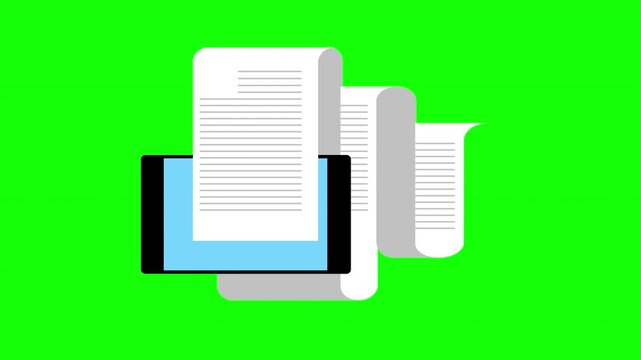 Digital Documents Displayed on Tablet Screen Paperless Office Animation