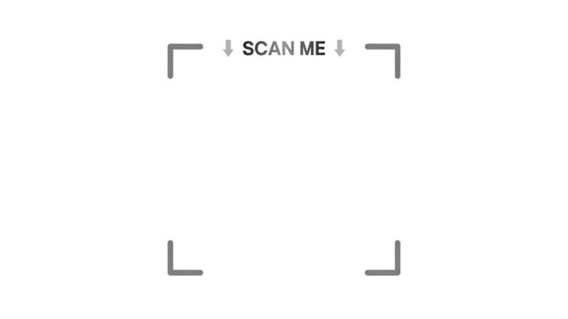 QR Code Scan Me Frame Animation White Background Black Horizontal 16:9 4K Seamless Loop Overlay