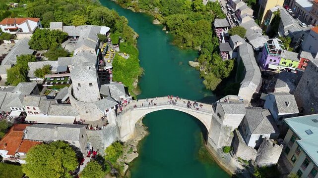 Aerial view of stari most bridge in mostar bosnia and herzegovina