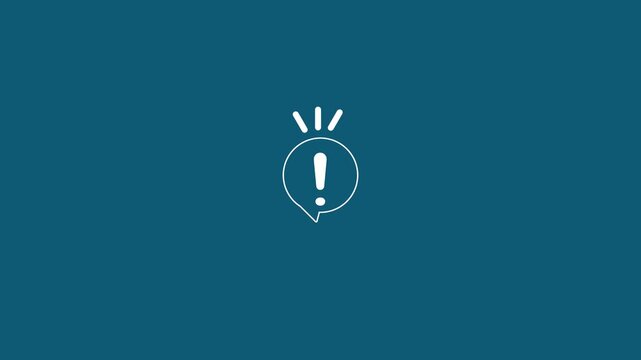Minimalist exclamation mark animation on blue background, for notifications and, alerts warning